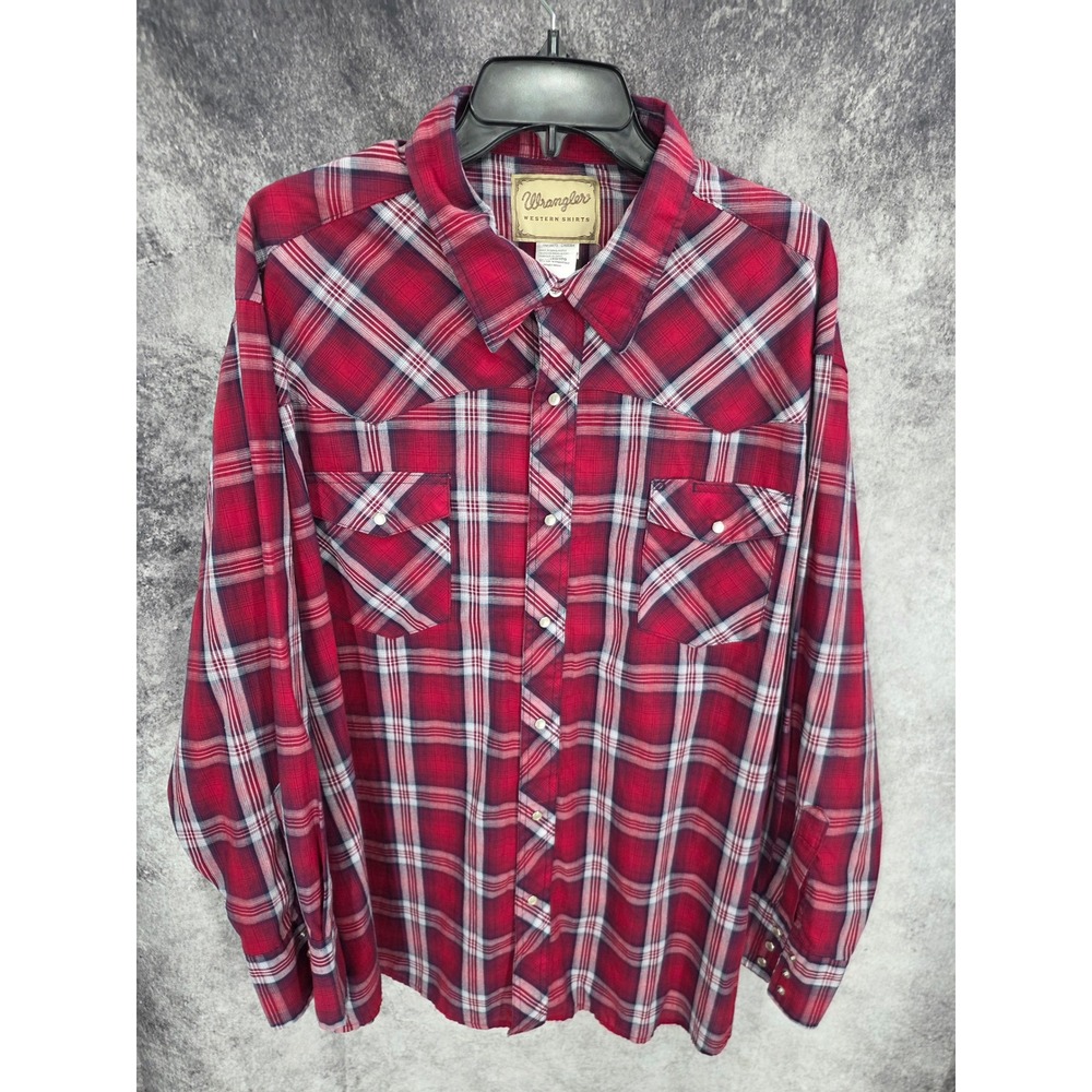 Wrangler Western Shirts Mens 3XL Red Plaid Pearl Snap Cowboy Rodeo Ranchwear